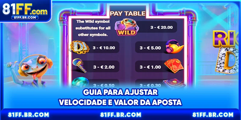 Guia para ajustar velocidade e valor da aposta